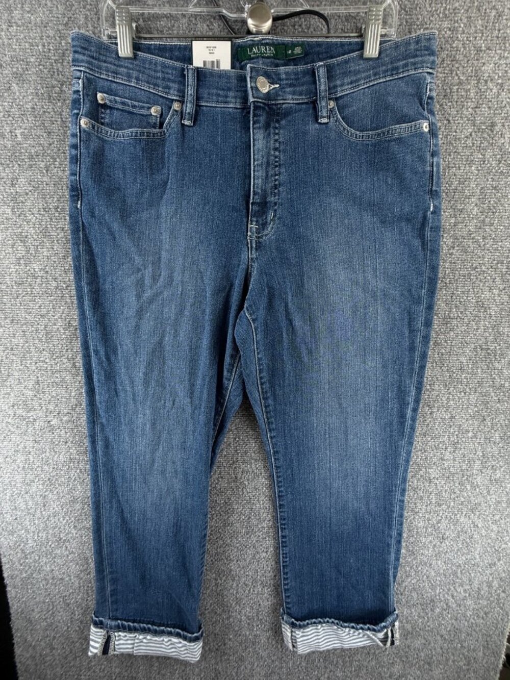 NWT Lauren Ralph Lauren SZ 12 Jeans Denim Premium Straight Cropped ACTL 33X26